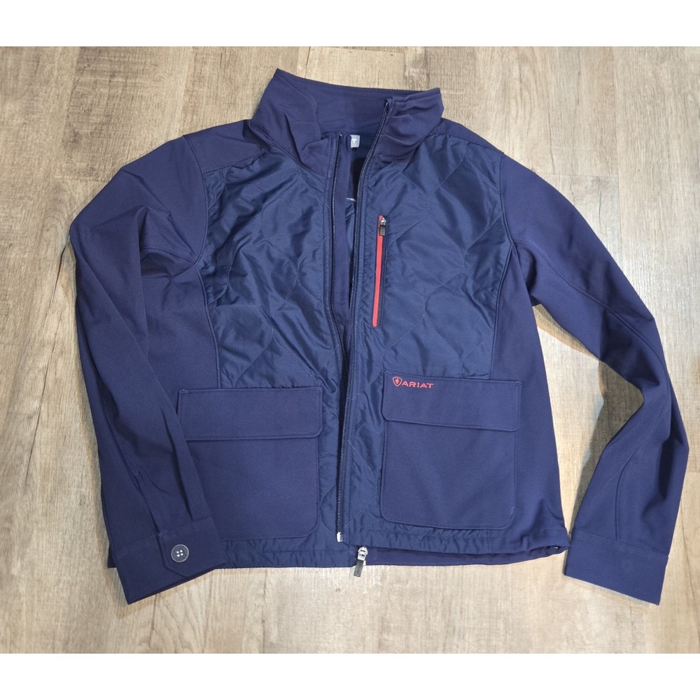 Ariat Womens Quilted Jacket Blue Zip Stand Collar Logo Size m Insulated